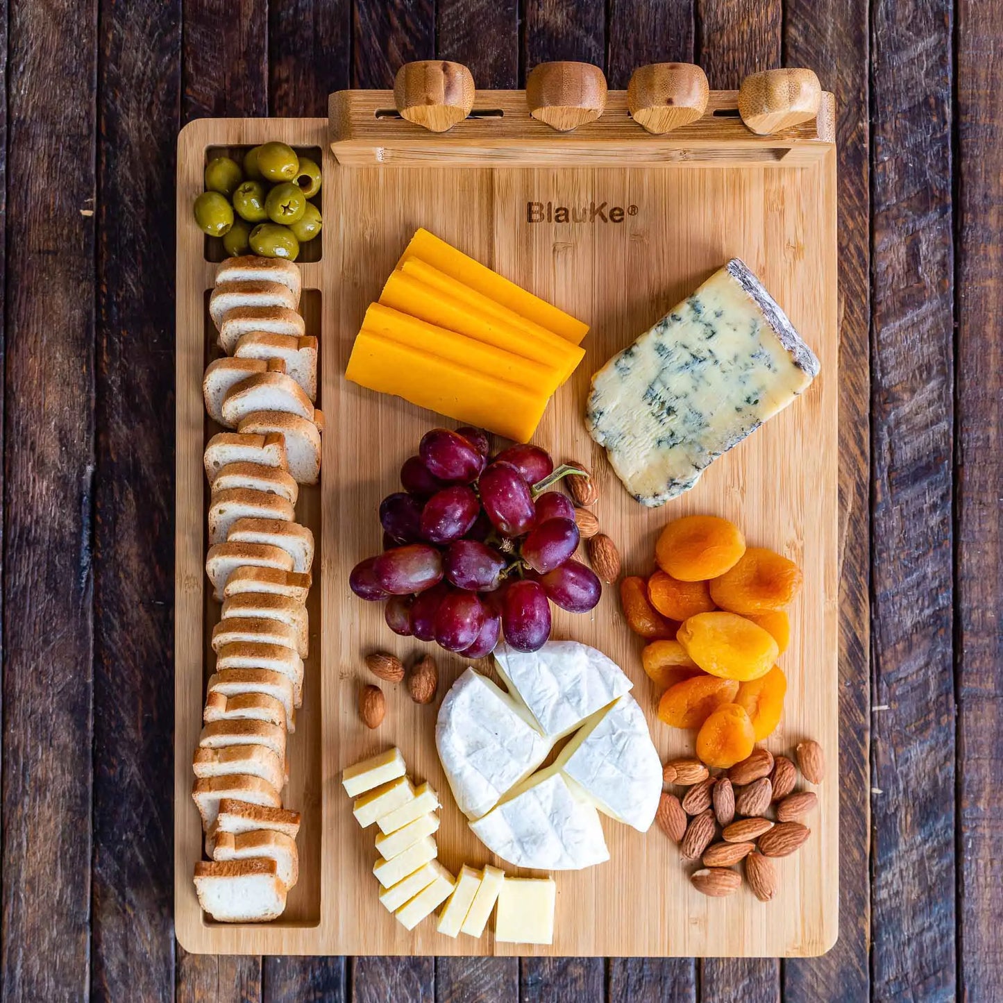 Charcuterie Board and Knife Set - 14x11 inch Charcuterie Board with 4 Cheese Knives - Wood Serving Tray