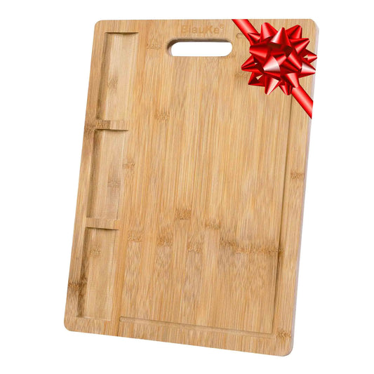 Extra Large Bamboo Cutting Board - 17x12.5 inch Wood Cutting Board for Meat, Cheese, Veggies - Wood Serving Tray with Juice Groove and 3 Compartments