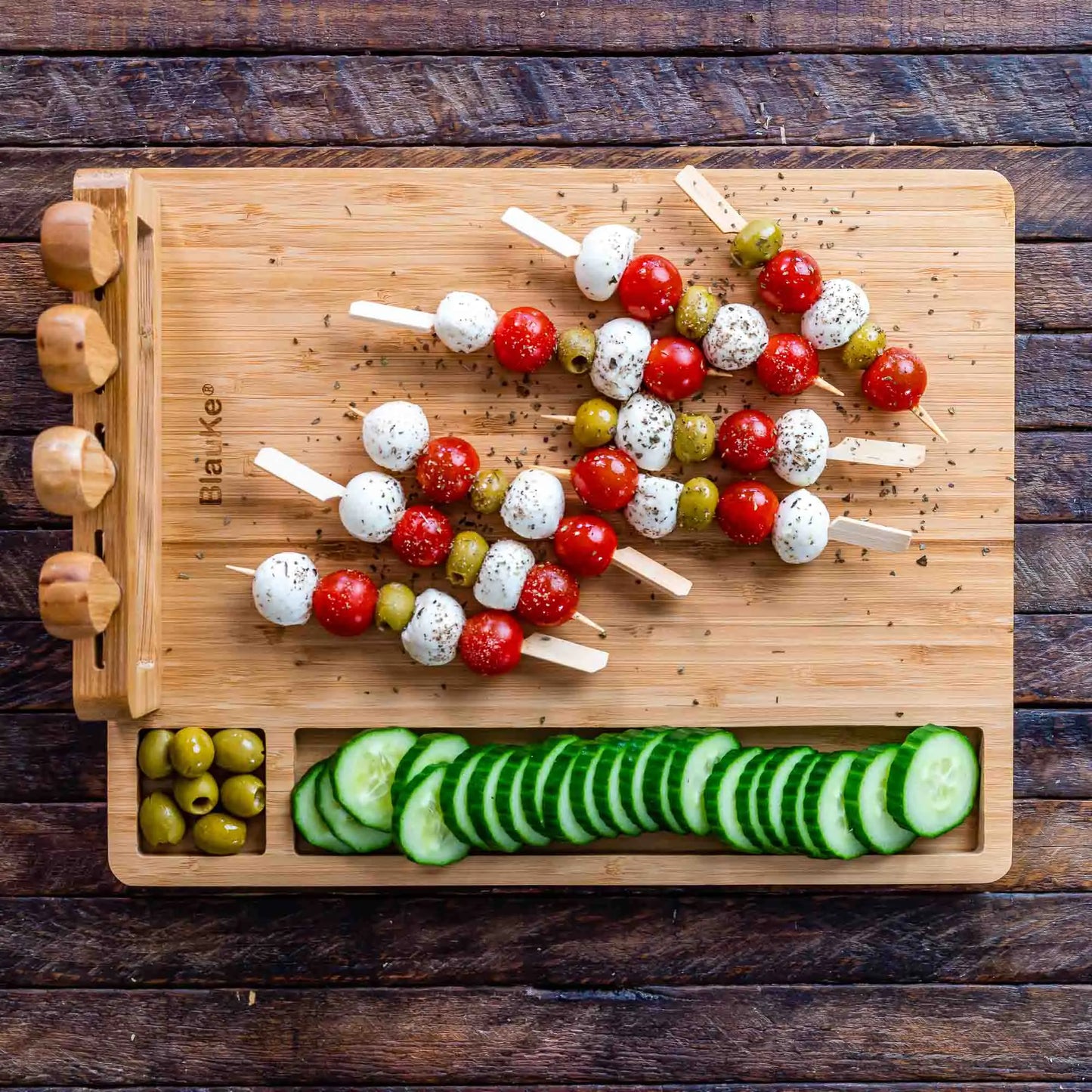 Charcuterie Board and Knife Set - 14x11 inch Charcuterie Board with 4 Cheese Knives - Wood Serving Tray