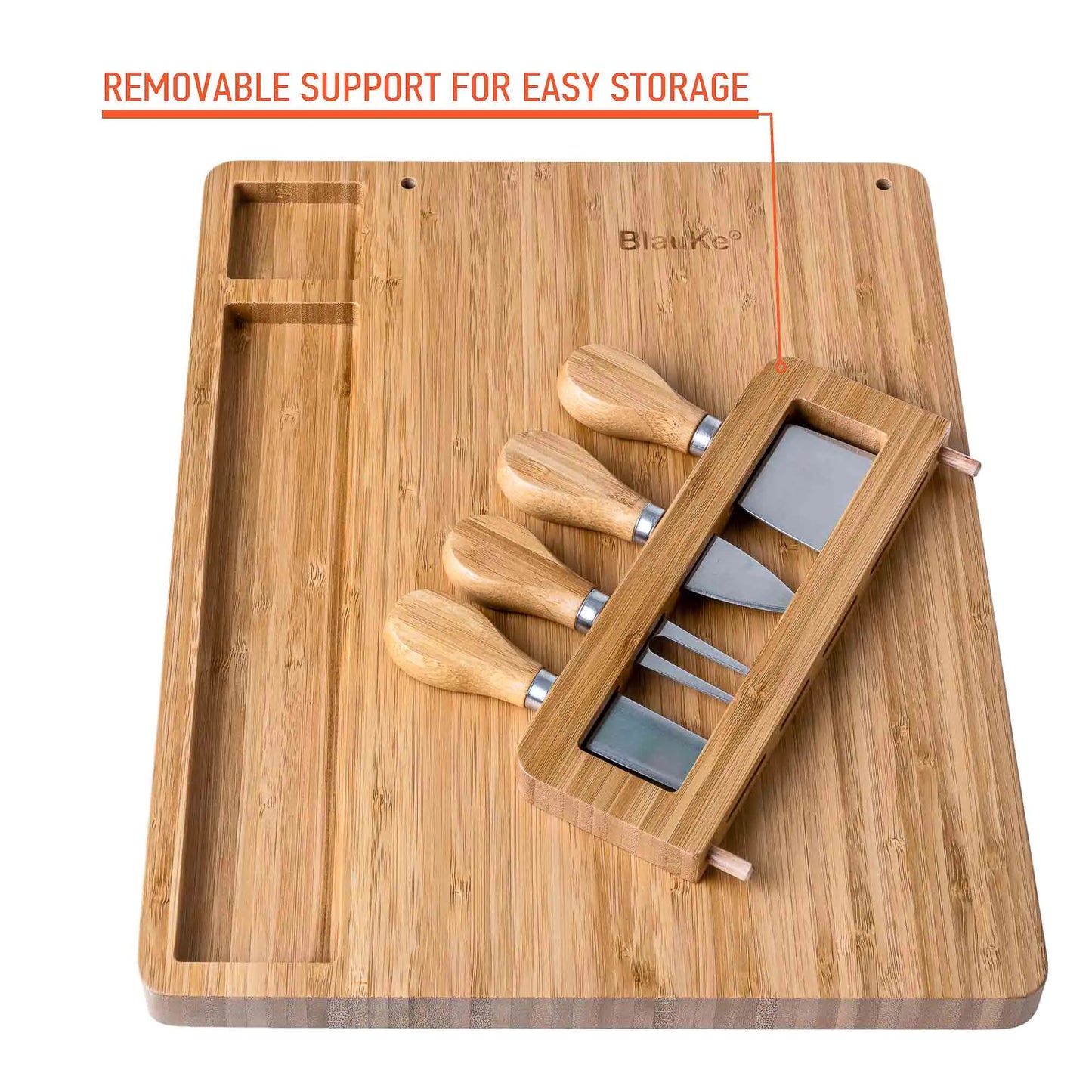 Charcuterie Board and Knife Set - 14x11 inch Charcuterie Board with 4 Cheese Knives - Wood Serving Tray