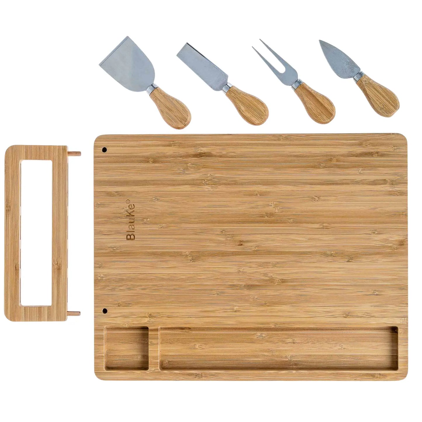 Charcuterie Board and Knife Set - 14x11 inch Charcuterie Board with 4 Cheese Knives - Wood Serving Tray